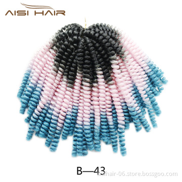 Aisi Hair Fluffy Spring Twist Hair Extensions Ombre 8 Inch Crochet Braids Synthetic Braiding Hair for Black Women